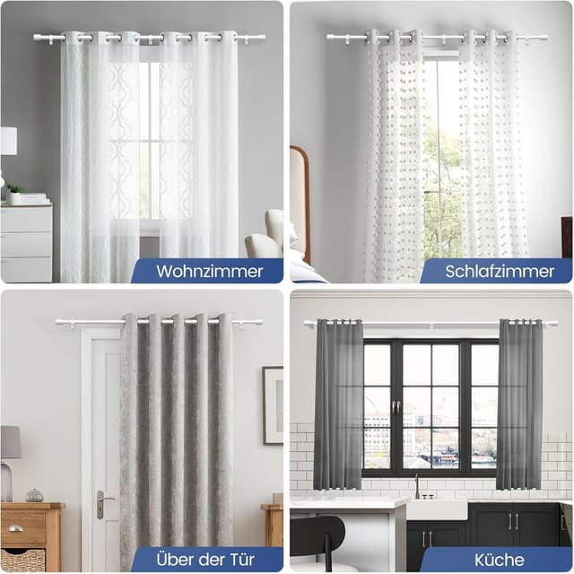 Detalle de GEEBOBO Gardinenstange Weiß verstellbar 76–380 cm, 19 mm Durchmesser (für Schlafzimmer, Wohnzimmer & Küche)