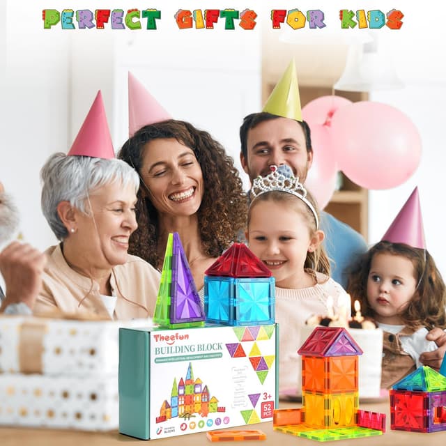 Thumbnail 6 de Theefun 52-teilige magnetische Bausteine (Magnetspielzeug) für Kinder ab 3 Jahren – bunte Tier-Themen