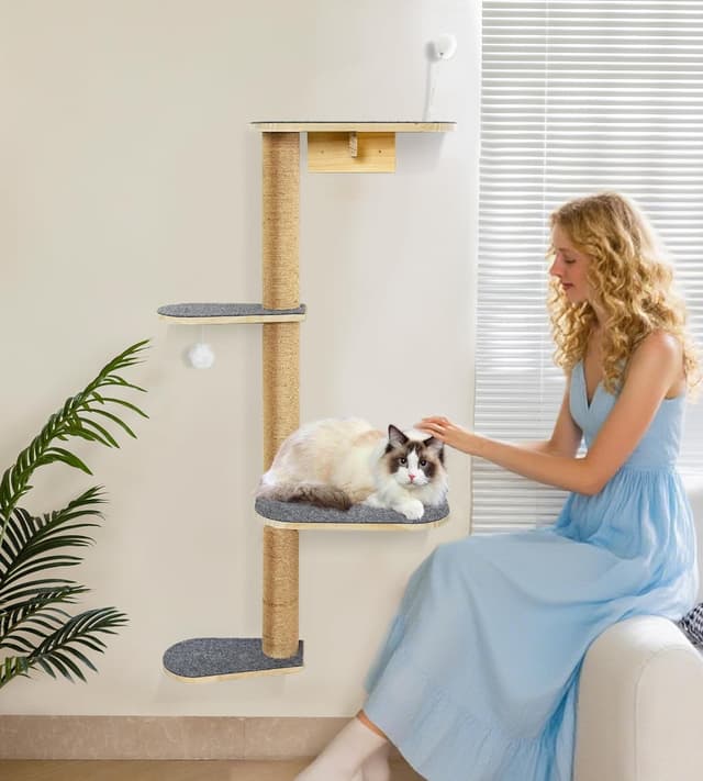 Detalle 2 de Wall-Mounted Cat Tree 125cm — 4‑Tier Cat Tower 🐱