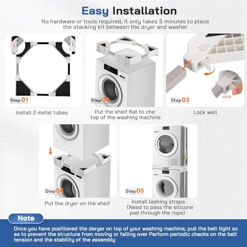 Detalle 1 de Eirolace Adjustable kit Union para apilar lavadora y secadora universal (46 a 66 cm, hasta 200 kg)
