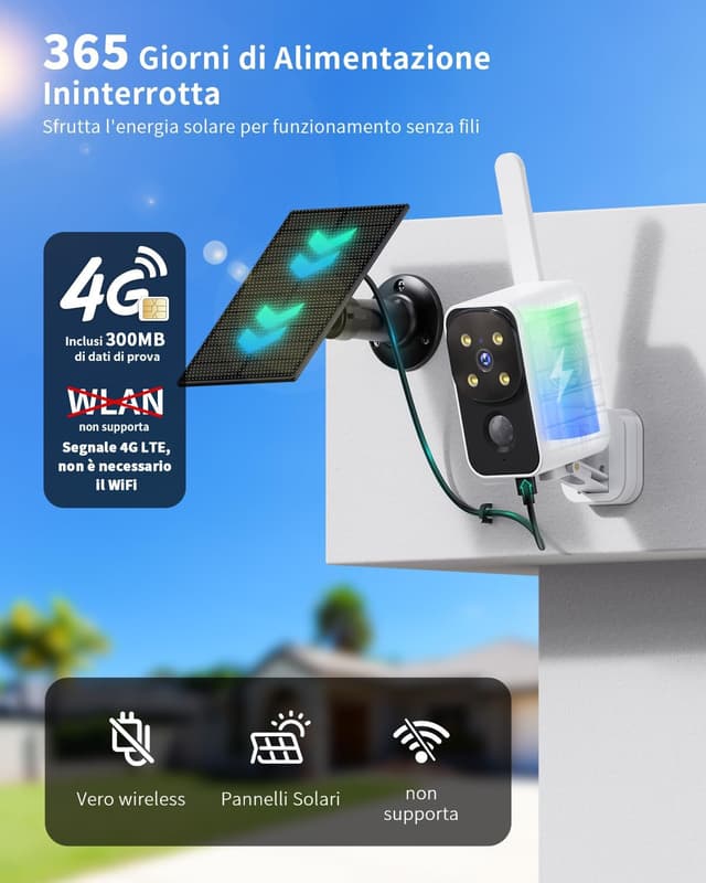 Detalle de PESAIR PesaIR 4G LTE telecamera esterna senza fili con SIM, 2K, pannello solare e PIR