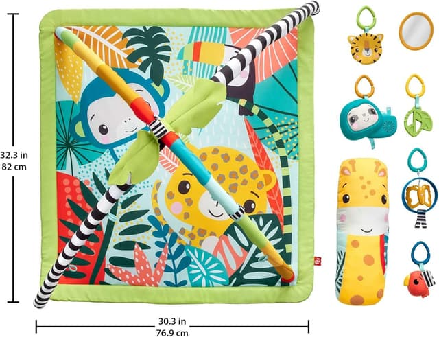 Thumbnail 6 de Fisher-Price 3-in-1 Rainforest Spieldecke (HJW08) – Baby-Gym, Spielmatte & sensorisches Spiel