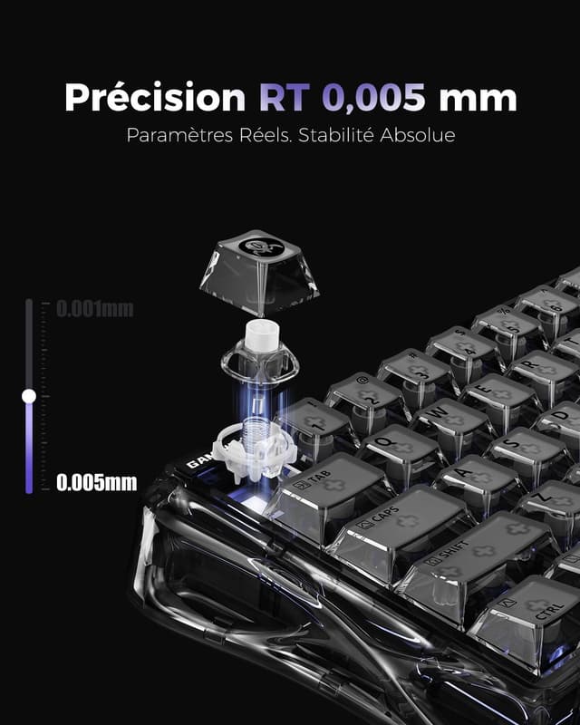 Detalle de GravaStar Mercury V60 HE Clavier Gaming Noir (V60 HE) à interrupteurs magnétiques