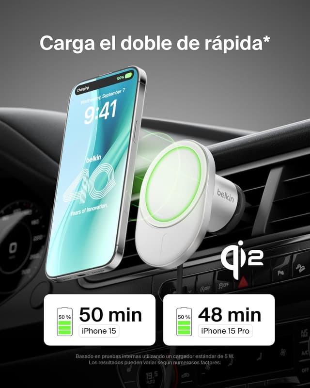 Detalle 2 de Belkin BoostCharge Pro Cargador Magnético 15W para Coche