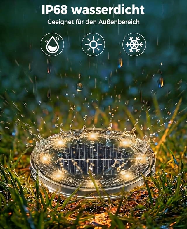 Detalle 2 de LOTMOS 6er-Set Solar-Bodenleuchten für außen mit 8 LEDs, IP68, warmweiß