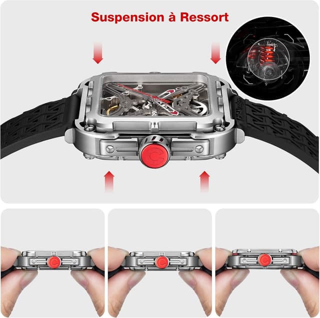Detalle de CIGA Design Montre Automatique Homme Série X SUV – Squelette, cristal saphir et bracelet silicone