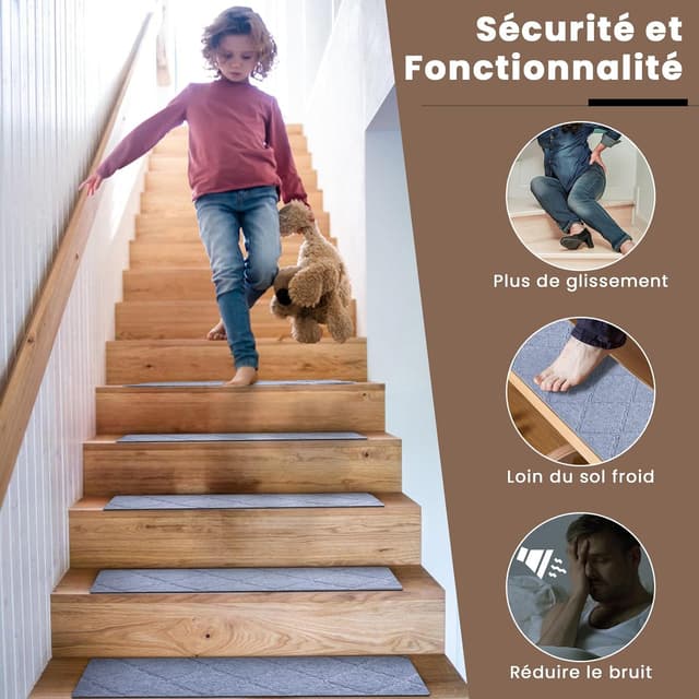 Detalle 2 de Homwiz Tapis d'Escalier Antidérapant Gris