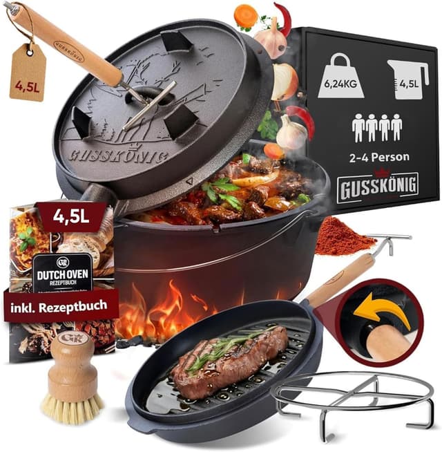 Detalle de GUSSKÖNIG Dutch Oven 4,5 l Gusseisen Set