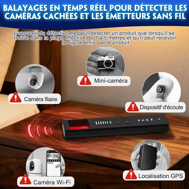 Detalle de Diseleri Détecteur de Caméra Cachée 5 en 1 : RF sans fil, GPS, infrarouge et alarme