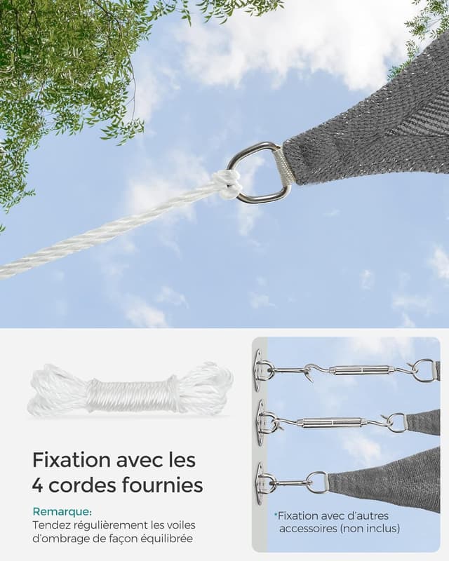 Thumbnail 6 de SONGMICS Voile d’Ombrage 3 x 5 m GSS35GY gris anthracite – protection solaire en HDPE respirante et perméable à l’eau