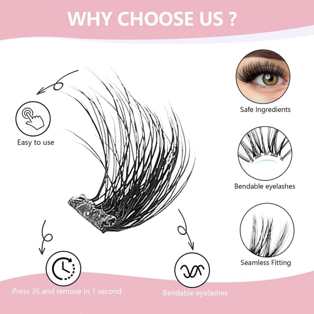 Detalle 2 de Cofier Glue-Free Wispy Lash Clusters Kit (100 Pcs) with Lash Tweezer, 12–20mm D Curl