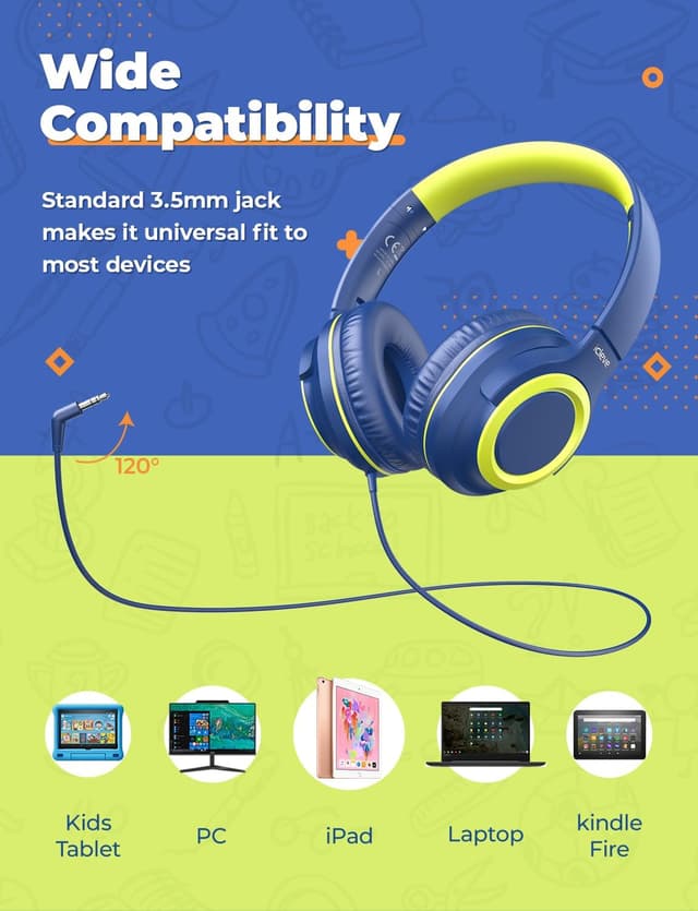 Detalle 2 de iClever 2 Pack Kids Wired Headphones (85dBA volume limit) – foldable, adjustable headband