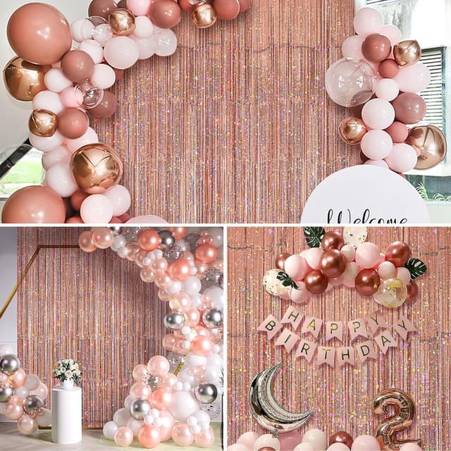 Thumbnail 6 de KERNOWO Lametta-Vorhang Roségold Glitzer – 2er-Set für Party-Fotoecken