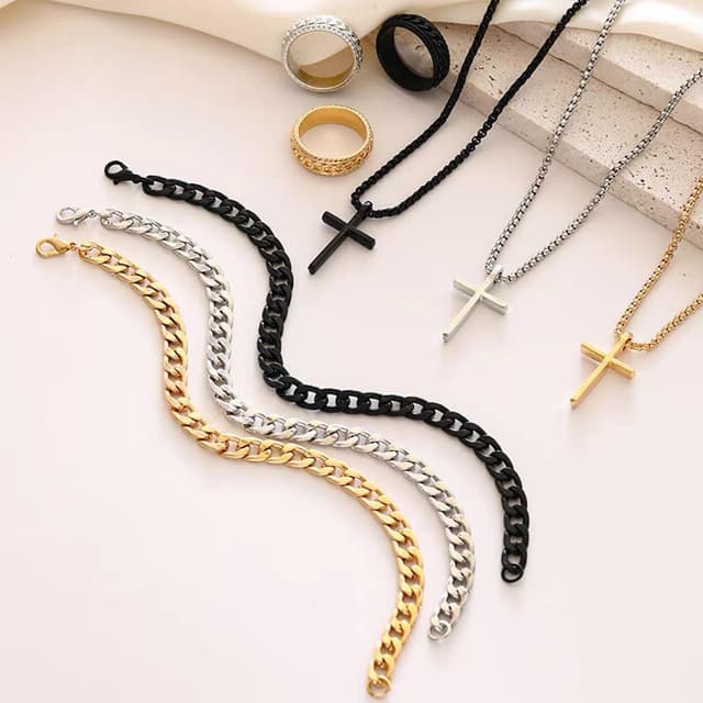 Detalle 2 de YOSKAEDI Herren Königskette Set 3-teilig