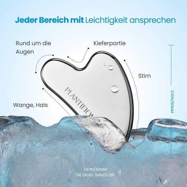 Detalle de PLANTIFIQUE Ice Roller & Gua Sha Edelstahl-Set für Gesichtsmassage – kühlender Beauty-Tool zur Lymphdrainage & Hautstraffung