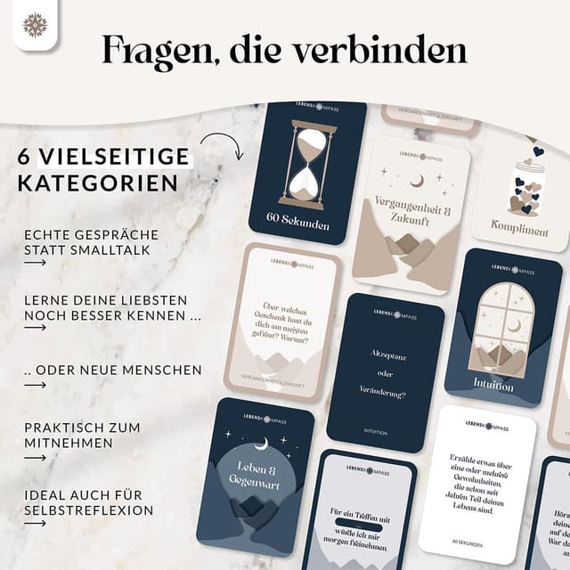 Detalle 2 de LEBENSKOMPASS Deeptalk Kartenspiel 100 Karten