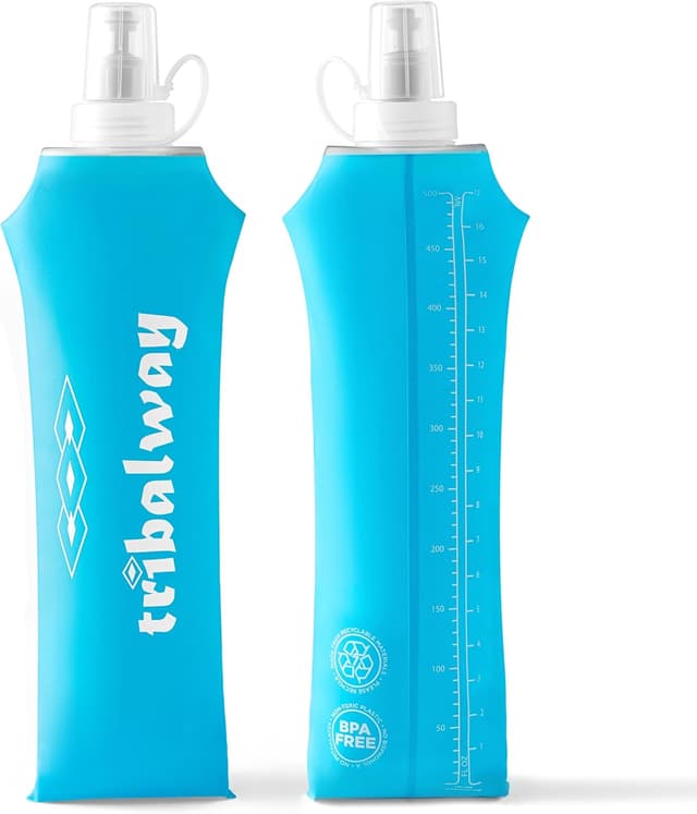 Detalle de Tribalway 2 x 500ml Soft Flask water bottles (collapsible, leakproof, BPA-free) – Blue