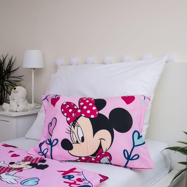 Detalle 2 de Parure de lit bébé Minnie Mouse Jerry Fabrics (100 x 135 cm) en coton 100% rose à fermeture éclair