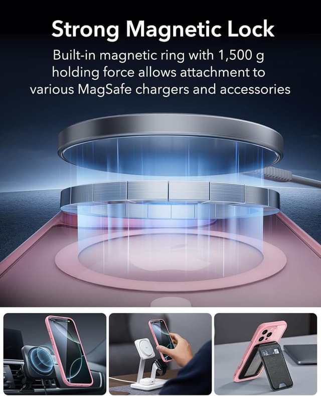 Detalle de ESR Funda iPhone 16 Pro 4 en 1 MagSafe Rosa Esmerilado