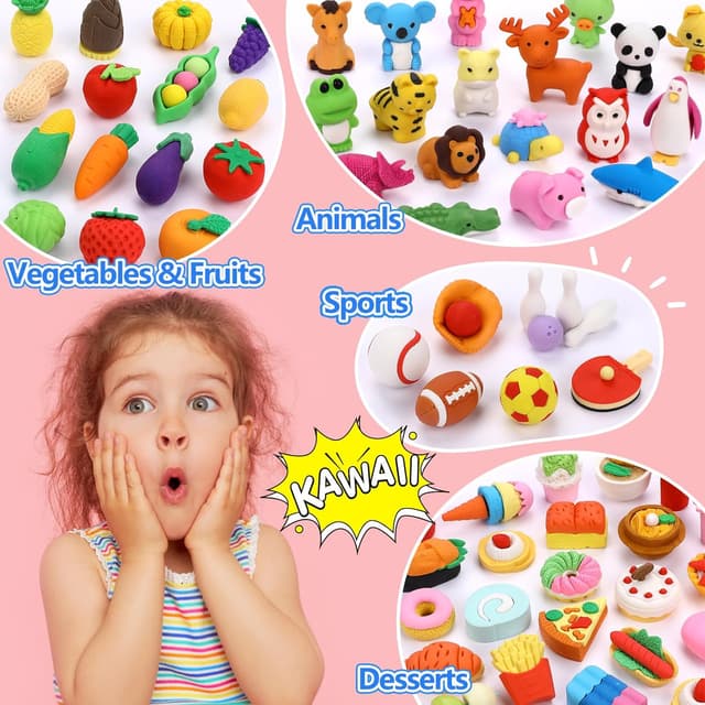 Detalle 2 de HINZER 100 Pack Animal Erasers for Kids (3D Puzzle Erasers) for Classroom Rewards & Prizes