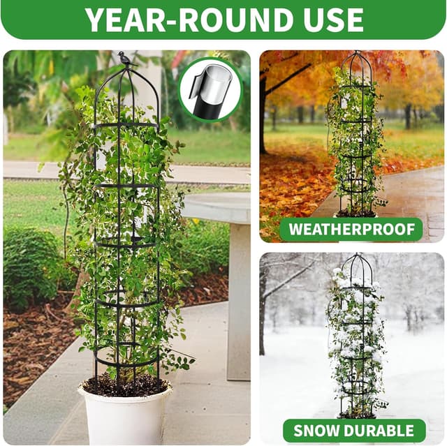 Detalle 2 de Garden Obelisks for Climbing Plants 175cm Metal Trellis with Adjustable 4-Ring Height