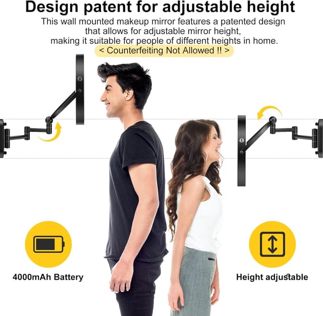 Thumbnail 1 de 9" Wall Mounted Lighted Makeup Mirror 4000mAh 💄