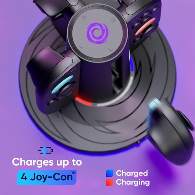 Detalle de Oniverse Joy-Con Ladegerät für Switch 2 – Schnelllade-Station für bis zu 4 Joy-Cons mit LED-Status und 10 Beleuchtungsmodi