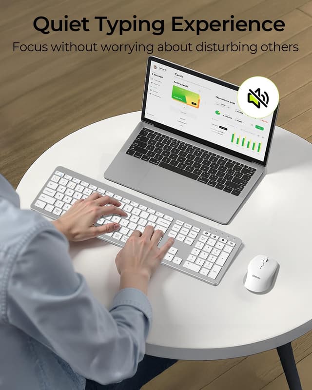 Detalle de seenda COE300 dual Bluetooth + 2.4G wireless keyboard and mouse set (white & silver)