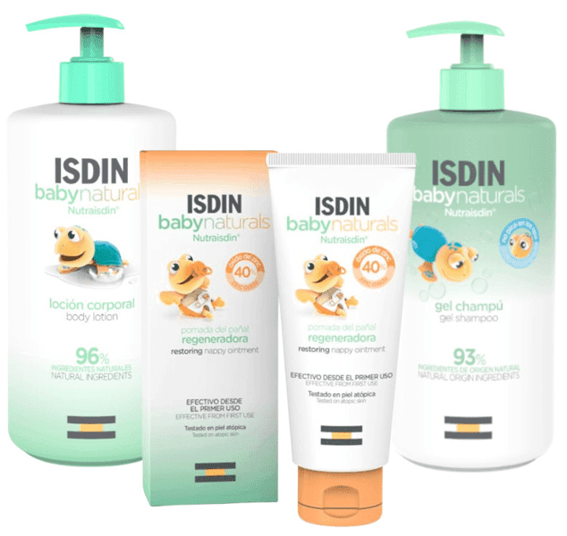 Detalle de Isdin Baby Naturals Gel-Champú, Pomada Pañal y Loción