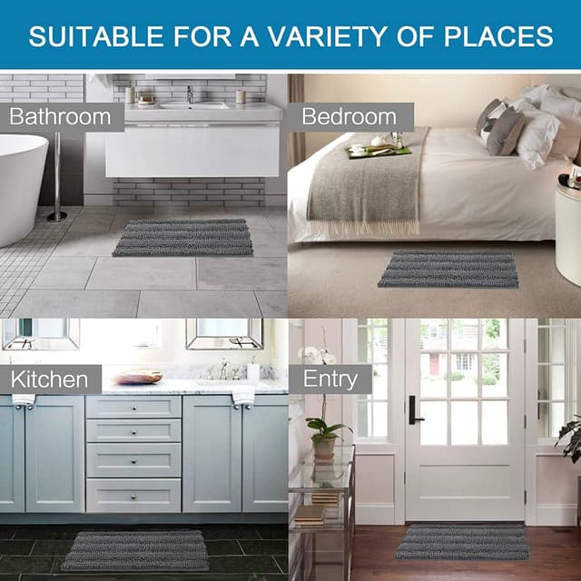 Detalle de H.VERSAILTEX Grey Chenille Bath Mat Set