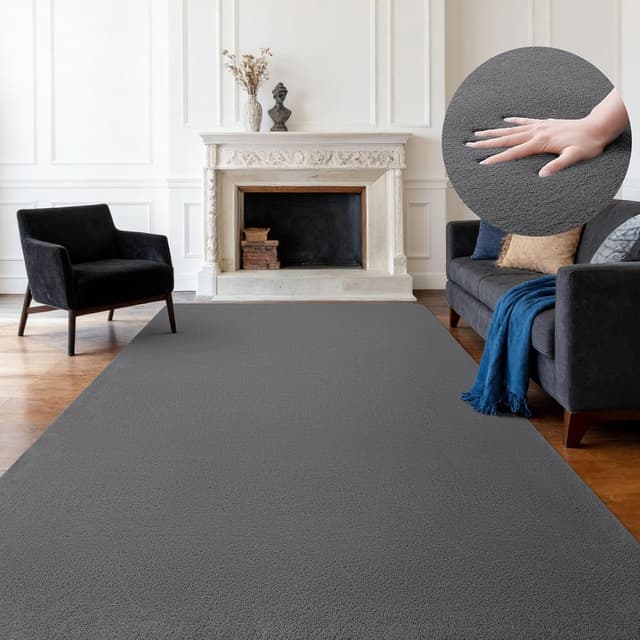 Detalle de Homaxy Modern Rugs dark grey soft shaggy large rug (240x340cm) with non-slip backing