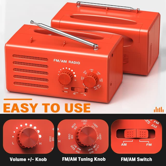 Detalle 2 de Transistorradio AM/FM mit DSP für besseren Empfang, 5-W-Lautsprecher und Kopfhöreranschluss (Rot)