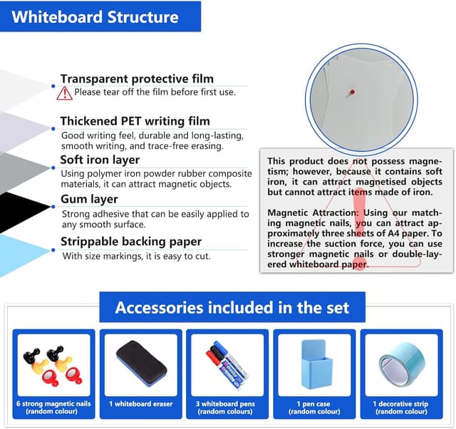 Detalle 2 de JOMUSAGA Lavagna Bianca Magnetica Adesiva 80 x 40 cm