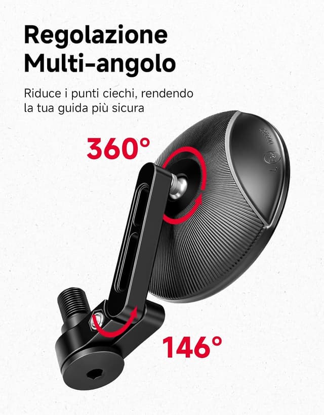 Detalle de KEMIMOTO Specchietti Moto omologati E24 E24: 2 pezzi retrovisori retro manubrio con attacco MR16