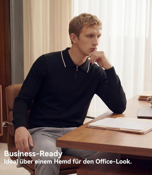 Detalle 2 de GLESTORE Herren Poloshirt: knitterarmes Kurzarmhemd mit Reißverschluss
