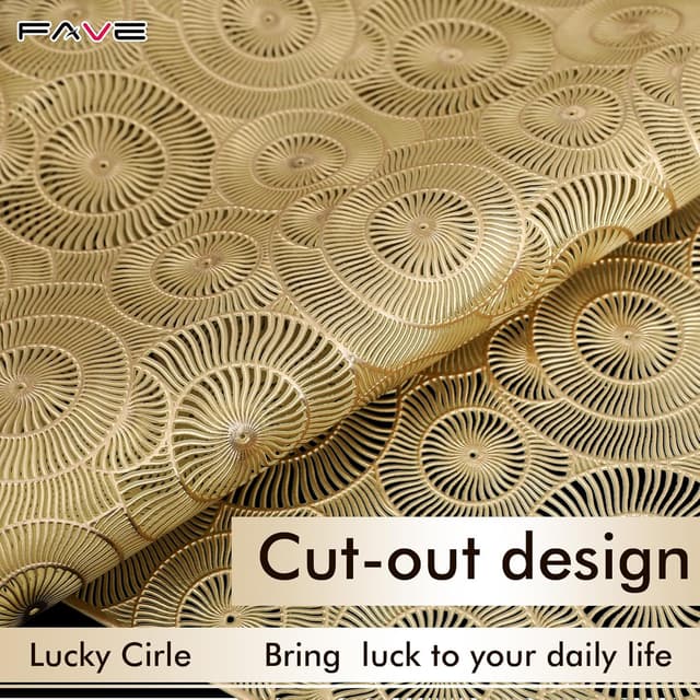 Detalle de FAVE goldener Tischläufer (90 cm) aus hitzebeständigem Vinyl mit Lochmuster-Dekor – für Hochzeit, Party & Deko