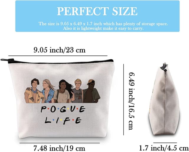 Detalle 2 de Outer Pogue Life Banks Zipper Pouch OBX North Carolina Friends John B JJ Pope Kiara Makeup Bag for Women (Beige)