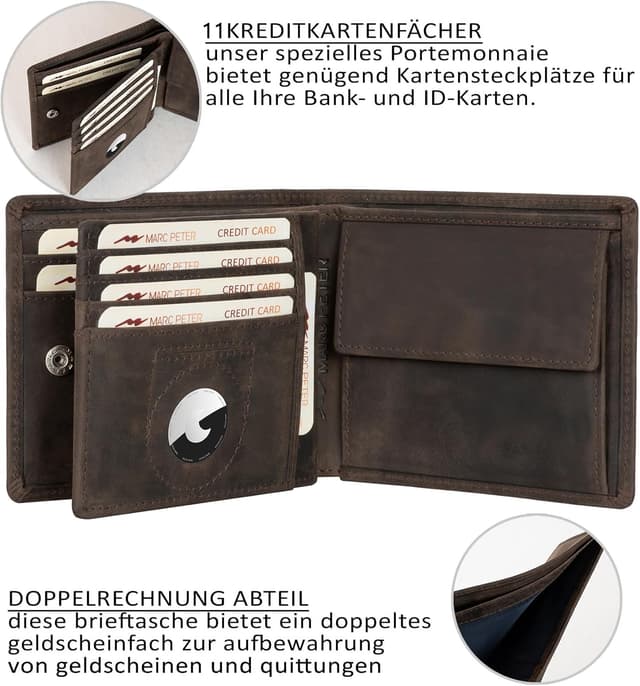 Thumbnail 2 de Marc Peter Florida AirTag Wallet mit Münzfach und RFID-Schutz – kompakte AirTag-Geldbörse im Vintage-Look