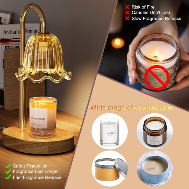 Detalle 1 de Draome Candle Warmer Lamp (Dimmable & Timer) — height-adjustable flameless lamp with 2 bulbs for jar candles