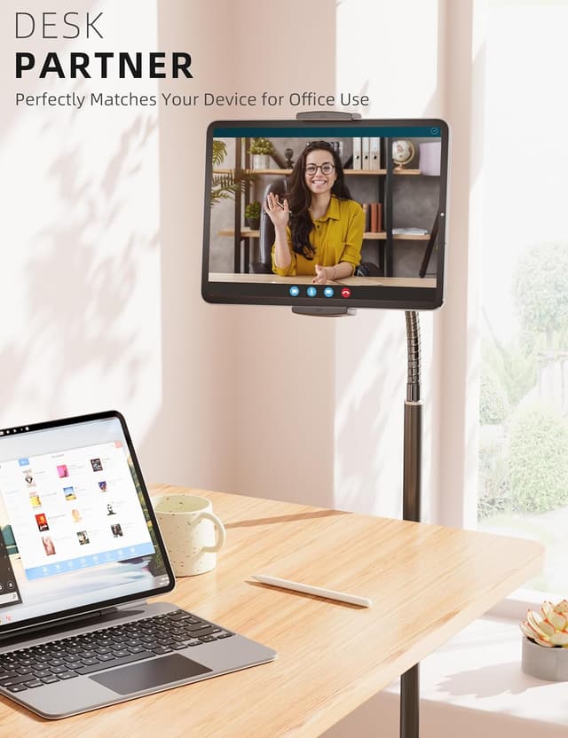 Detalle de LanPavilion adjustable metal iPad stand with flexible gooseneck (4.7–13 inch devices)