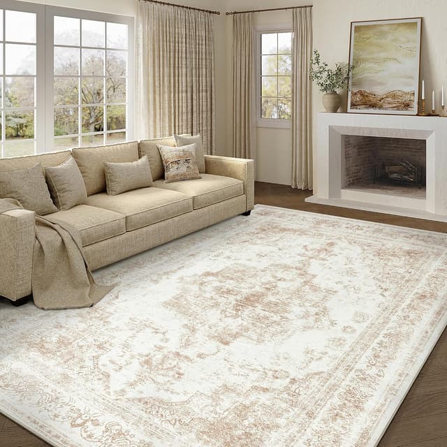Detalle de HUGEAR Vintage Cream Low Pile Washable Non-Slip Area Rug (240x300cm)