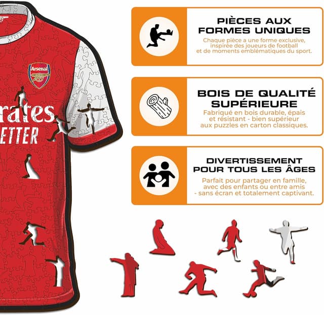 Detalle de Iconic Puzzles Arsenal Maillot – puzzle en bois 150 pièces sous licence officielle (taille S)