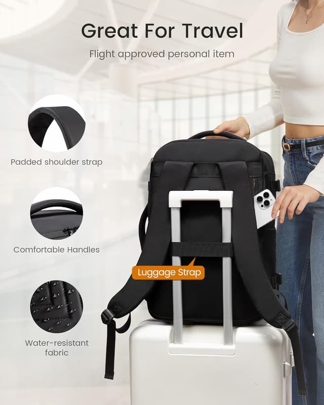 Detalle 2 de LOVEVOOK 40L Travel Backpack for Women & Men (TSA Personal Item) with Waterproof Compartments and Laptop Sleeve, Black