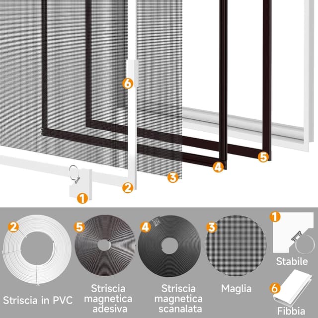 Thumbnail 6 de OWYR Zanzariera magnetica a misura 130x150 cm con cornice bianca e rete grigia antizanzare