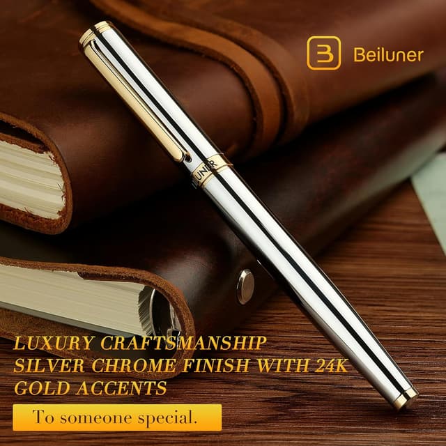 Detalle de BEILUNER Luxury Rollerball Pen (24K Gold Trim) with Schneider 850 Refill – Executive Gift Set