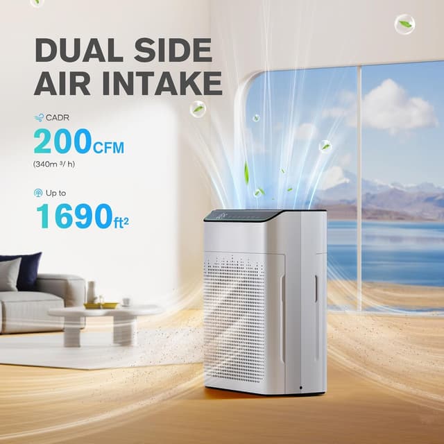 Detalle 2 de MERONTE ME5866 Air Purifier for Large Rooms up to 1690 ft² with PM2.5 Monitor, Wi‑Fi & Alexa