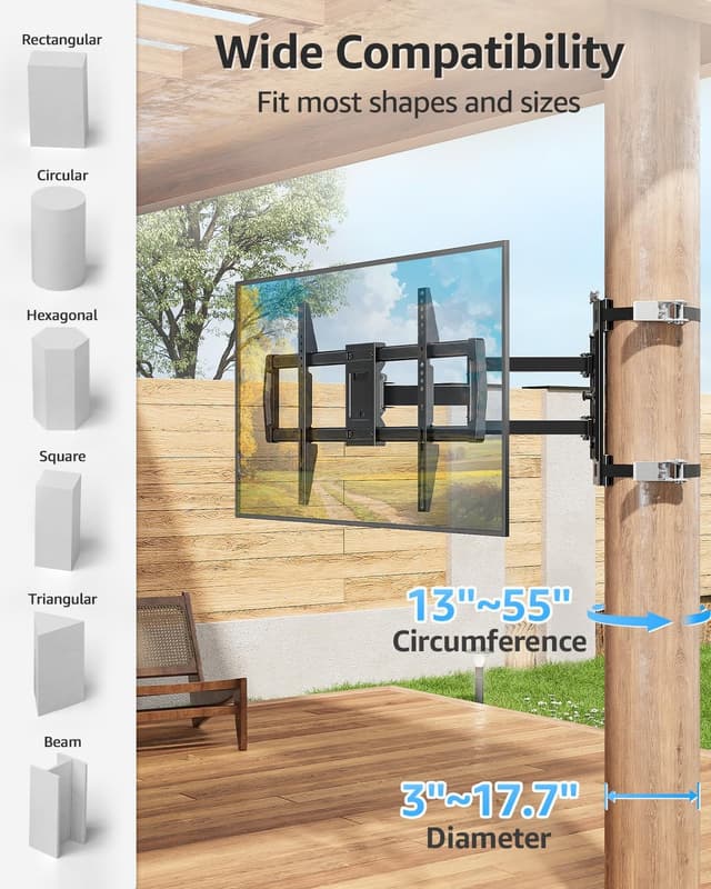 Detalle de MOUNTUP Pillar TV Mount for 32"-75" TVs (Full Motion Strap-On Post Mount, Max VESA 600x400)