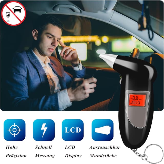 Detalle de Geulieby Alkoholtester Polizeigenau – tragbarer Promilletester mit 30 Mundstücken
