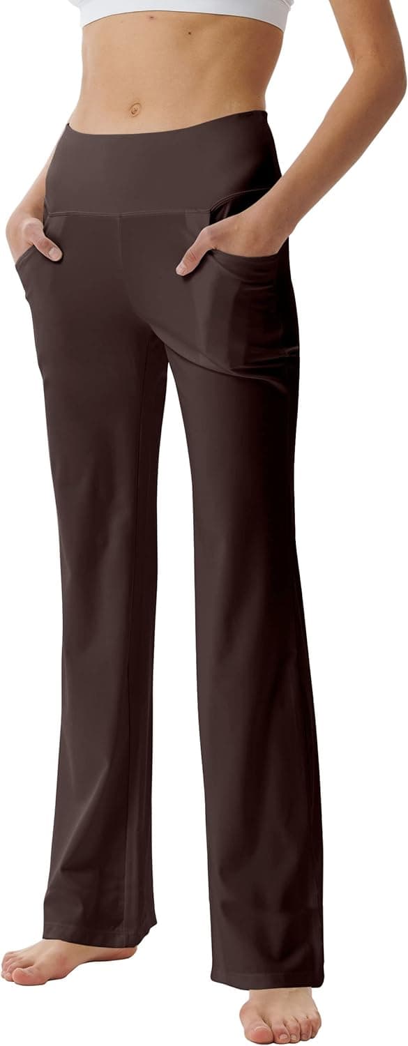 Detalle 2 de Laier Women's Red Yoga Pants with Pockets High Waist Flared Bootleg