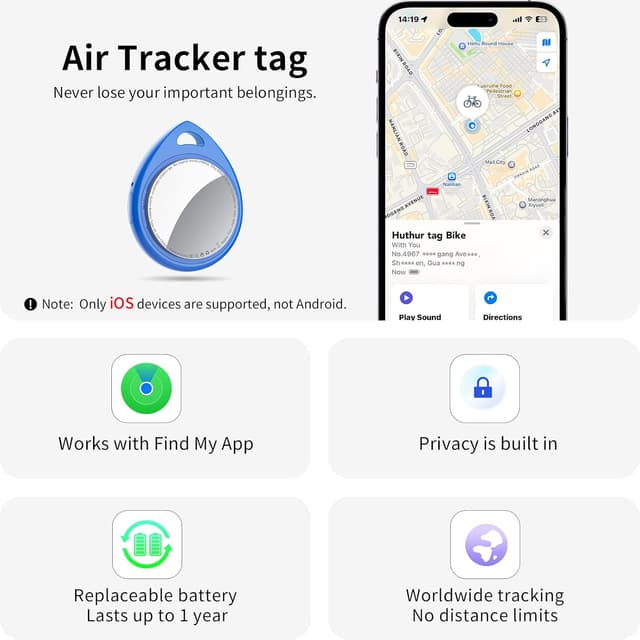 Thumbnail 1 de QCOQ Air Tracker Tags 4 Pack Blue